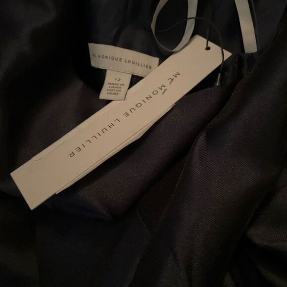 Monique Lhuillier High Neck Evening Gown Dress Navy 12 Pockets - Picture 13 of 13